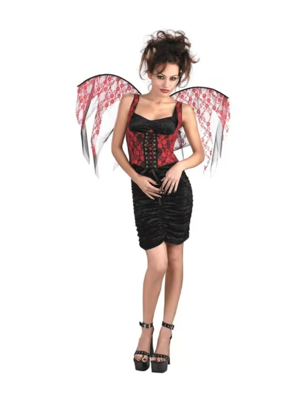 Fairy-Licious Corset Wings Adult Costume Red & Black Lace One Size Fits Most